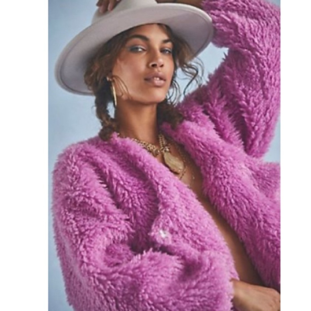 Free People Vibrant Pink Teddy Jacket